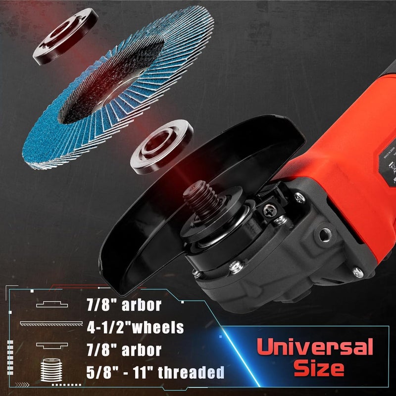 SHALL 4-1/2 Inch 11000 RPM Angle Grinder 4Amp with 2 Guards, 3 Cutting Discs, 3 Grinding Wheel, Non-Slip Handle, Wrench and Carbon Brush for Metal and Wood - Image 5